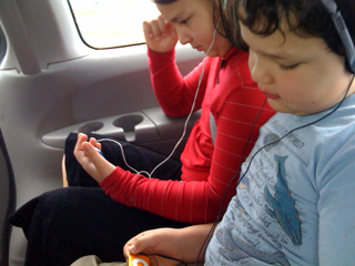 Watching Avatar on our way to Monterey Bay Aquarium